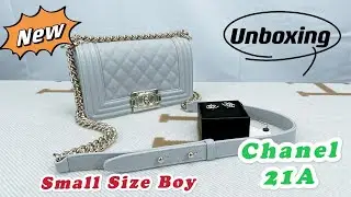 Unboxing ! Chanel 21A Gray Caviar Leather Small Size Boy Bag with  Champagne Gold Hardware.