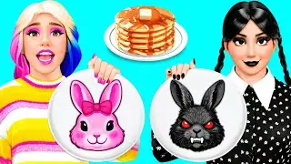 Tantangan Seni Pancake dengan Wednesday Addams | Tantangan Makanan Lucu