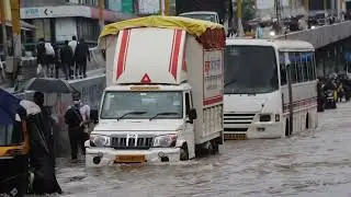 After the Heavy Rain Vehicle is stuck on waterlogged road | Copyright Free Video | First Footage