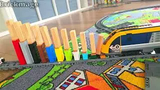 LEGO Train vs Dominoes & Bricks! Epic Crash Chain Reaction!