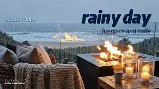شومینه، قهوه  در یک روز بارانی | Fireplace, Coffee & Infinite Calm by the Ocean on a Rainy Day