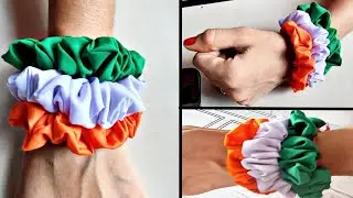 independence day special How to make Hair rubber band/Diy scrunchie tutorial cutting and stitching