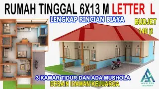 DESAIN RUMAH TINGGAL LETTER L 6x13 M || 3 Kamar Tidur & Mushola