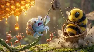 Tiny Survival Honey Heist 🍯🐝 | Hermit Crab & Ants Build a Pulley (ASMR Animation)