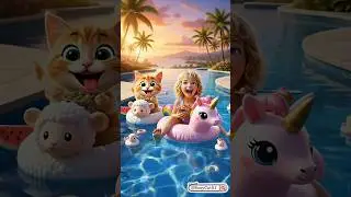 Cute Orange Cat&rsquo;s Summer Party 🎉 Giant Jelly Dessert by the Pool! #cat #funny #cute #shorts