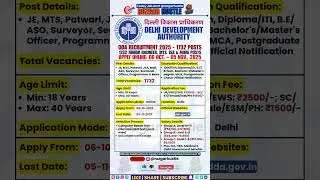 DDA Recruitment 2025 &ndash; Apply Online for 1732 Junior Engineer, MTS & More Posts #short #job #govtjobs