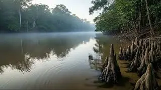 Amazon Rainforest River at Dawn 🌿 Misty Jungle Water Sounds | No Music ASMR (4K)