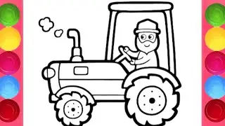 Tractor Drawing, Painting and Coloring for Kids, Toddlers | How to Draw, Paint Vehicles Easy