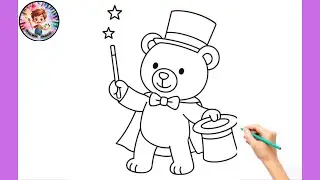 Magic Teddy Bear Drawing | Cute Bear Magician Art for Kids