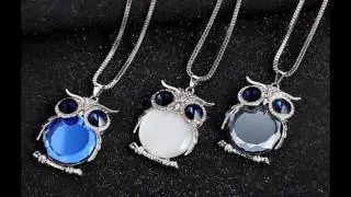 AlbeeShops.com Hot Trendy Simulated Diamond Blue Eyed Owl Necklace