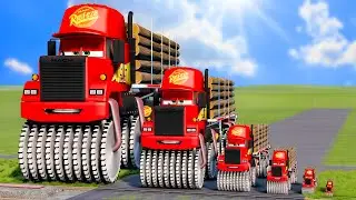 Big & Small Mack Truck with Logs Double Monster Saw Wheels vs Trains | BeamNG.drive