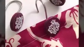 Red Damask Shower Curtain with 12 Co-Ordinating Hooks