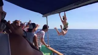 Swimming in the open sea at the party (island Pag)