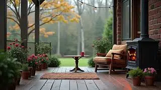 🌧️🌸Super Comfy Spring Porch | Rain, Fireplace, & Hot Drink Ambience | 2 Hours🔥☕