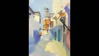 Watercolor Painting | Sunlit Street Landscape #watercolor #shorts #cityscape