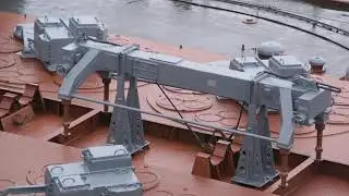 Rare close-up view of Russian cruiser VARYAG weapons, sister ship of Black Sea cruiser MOSVKA