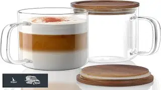 DRASTAR Glass Coffee Cups 20 oz Large Coffee Mugs Flat Bottomed Cups