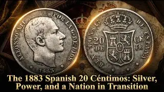 1883 год, испанская монета 20 сентимос. Серебряная монета, отражающая сущность нации.