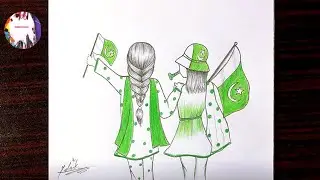 Independence day drawing | How to draw two girls holding flag | Friendship day drawing | Art