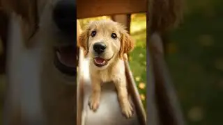Prompt A golden retriever puppy, its fur rendered with individual, soft, golden strands, 😍🥰🥰
