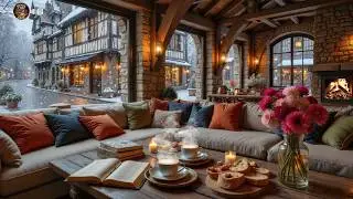 Relaxing Winter Jazz Piano ☕ Snow Caf&eacute; Ambience, Warm Fireplace Crackles For Inner Calm