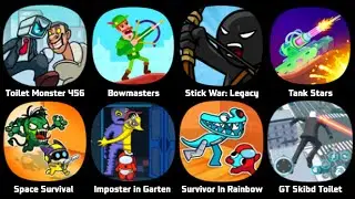 Toilet Monster 456 Battle, Bowmasters, Stick War Legacy, Tank Stars, Space Survival, Skibidi Toilet
