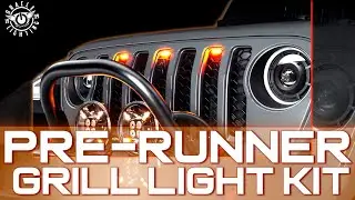 Установка комплекта светодиодных фонарей Pre-Runner для решётки радиатора на Jeep Wrangler и Glad...