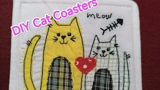 DIY Adorable Cat Coasters from Fabric Scraps! | Easy Appliqué Tutorial🐱