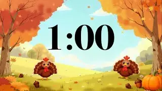 1 Minute Thanksgiving Timer 🦃 Cute Turkeys, Fall Trees & Happy Acoustic Music | Classroom Countdown