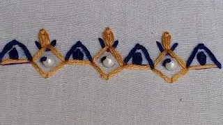 Very beautiful border line embroidery 🪡😍🪡 pearl hand embroidery designs unique stitch 