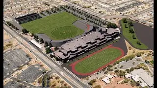 Multi purpose stadium complex model 3D rendering fly-through animation Sketchup