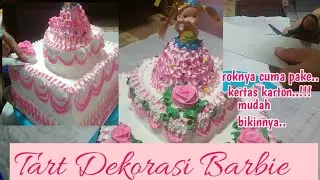 cara menghias kue ulang tahun model barbie.bikin rok barbie nya dari kertas karton ..simple...