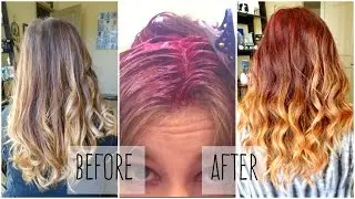 BRIGHT FIRE RED BALAYAGE OMBRE HAIR TRANSFORMATION