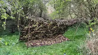 Early spring camp using military gear. Dutch army bivvi, British army Basha shelter.
