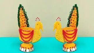 Amazing Peacock Design Showpiece - Woolen Showpiece Making Idea - Woolen art and craft ideas