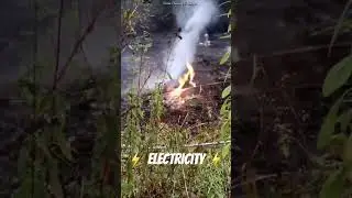 Power Lines SPARK Brush Fire During Storm! #storm #rain #fire