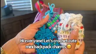 Crochet mini drawstring backpack charm / crochet bag accessory using pony beads