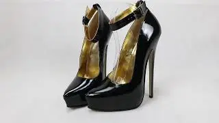 Sorbern Black Shiny Fetish Real Leather Women Pump Shoes 8 Inch High Heels Pointy Toes