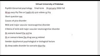 PSY404 Final Term Paper Review | 26 January 2026 | VU Pakistan