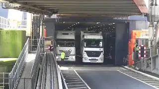 RoRo Ferry - Dover - lowering link span for departure of lorries