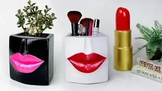 Lip Shape Makeup Brush Holder || Unique flower vase making