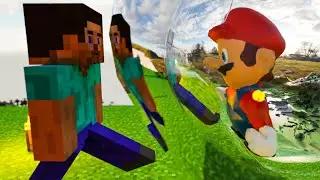 Mario in BIG Bouncy Glass BALL / Mario EXTREME zorbing in Minecraft 😀😄😍🌕