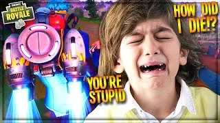 ANGRY NOOB RUNS OUT OF FUEL AND FALLS WITH *NEW* JETPACK IN FORTNITE! (Funny Fortnite Trolling)