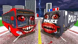 Police Train vs Haunted Bus in Indian Bikes Driving 3d