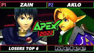 Apex 2022 Top 6 - Zain (Marth) Vs. Aklo (Fox) SSBM Melee Tournament