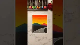 The Road That Leads to Peace 🌄✨ | Oil Pastel Sunset Drawing #ytshorts #artshorts #oilpastel