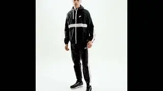 NIKE Club Woven Hooded Tracksuit Men Shiny Black White | FootAsylum