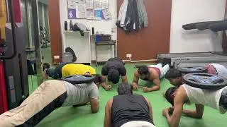 Plank exercis with group Fun connect with gym partners.