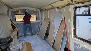 Mini Bus Food Truck Build Interior walls.