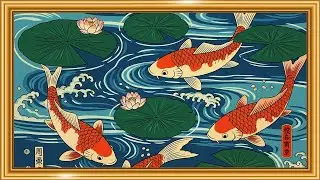 Colorful Koi Pond 🐟🌸 | Ukiyo-e Woodblock Print Art | Framed TV Gallery